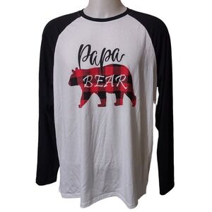Iffei Papa Bear Long Sleeve Baseball T-Shirt Men's Size 2X White W Black Sleeves
